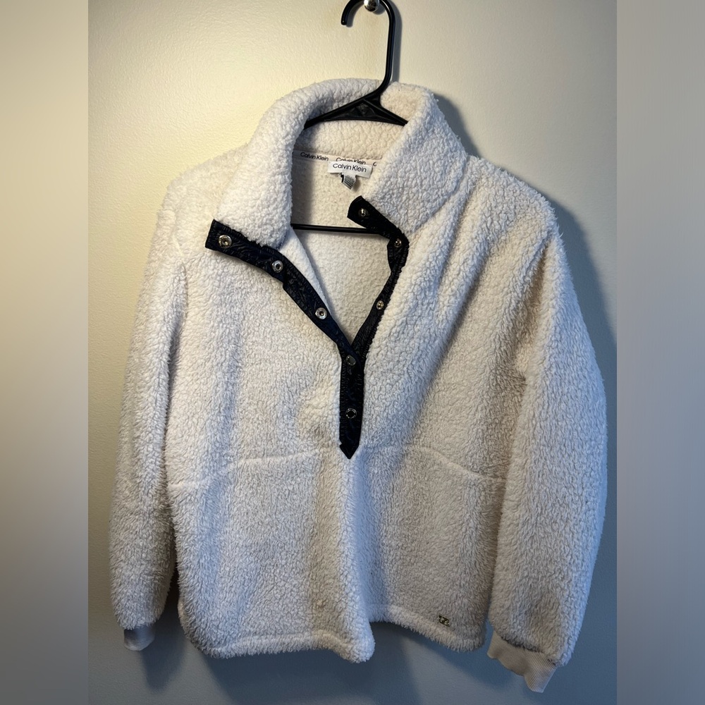 CALVIN KLEIN SHERPA JACKET QUARTER BUTTON UP JACKET WHITE S